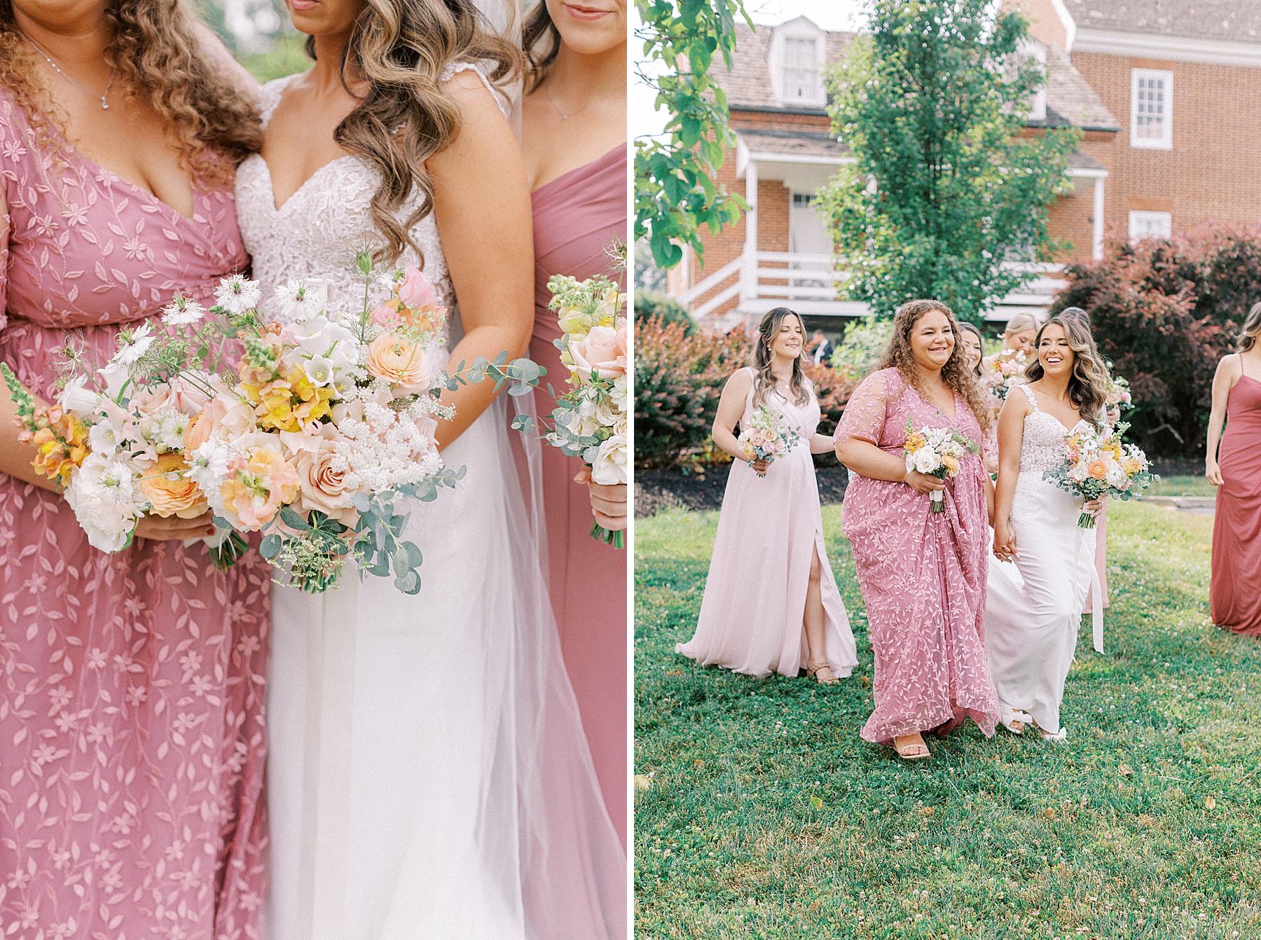 peach blush bridesmaids gowns