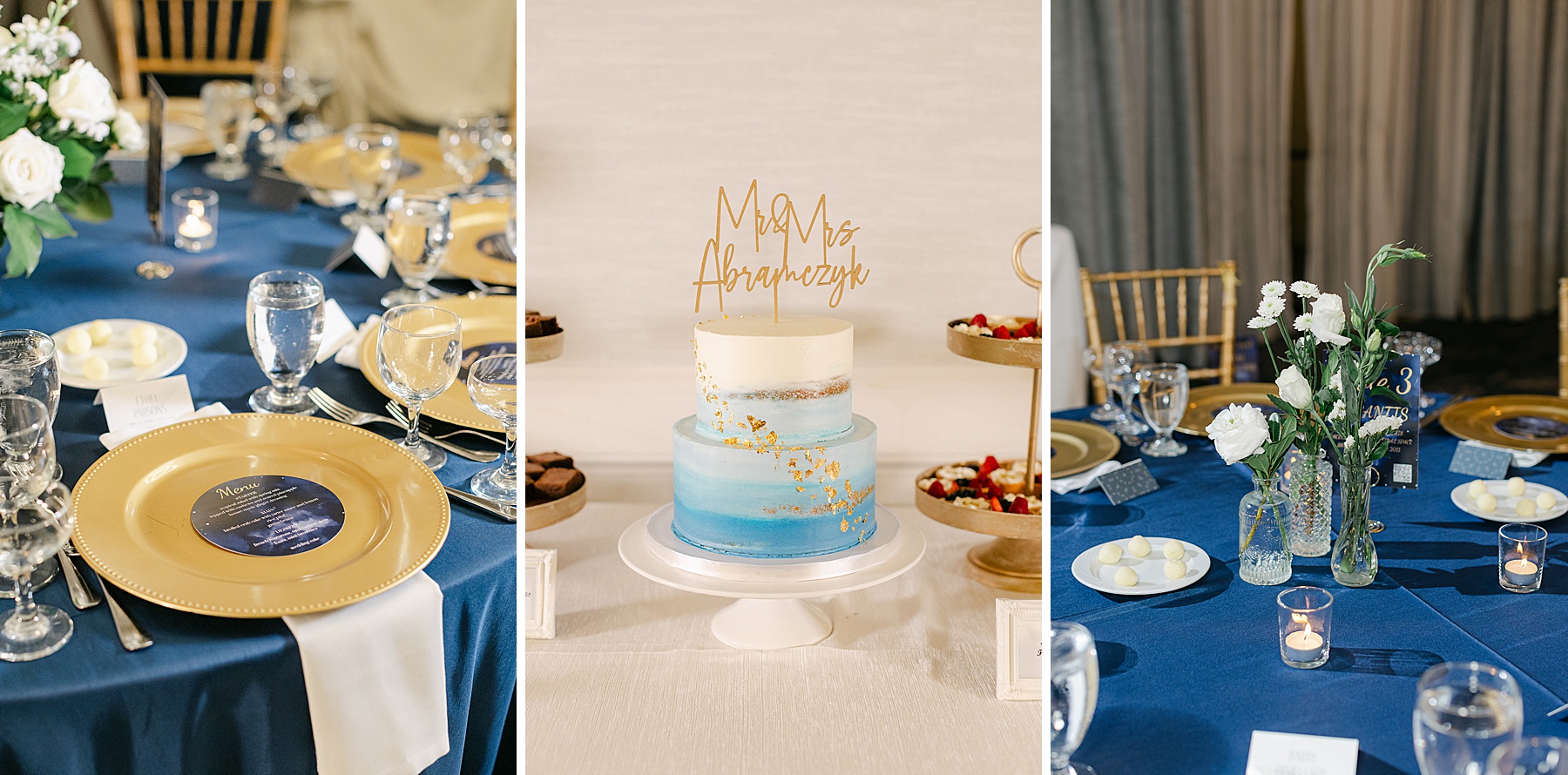 navy blue gold annapolis wedding cake