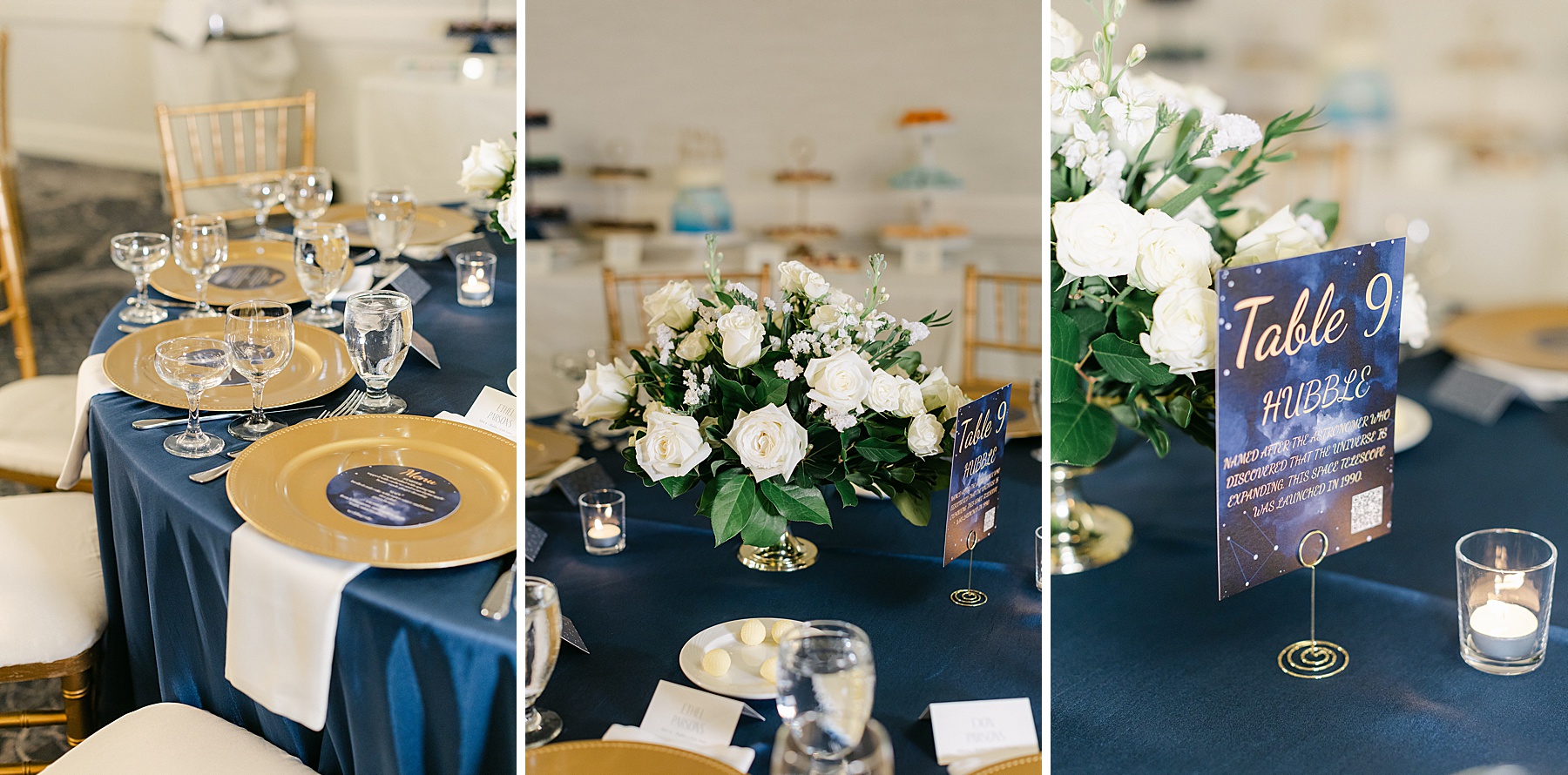 navy blue gold annapolis wedding table settings