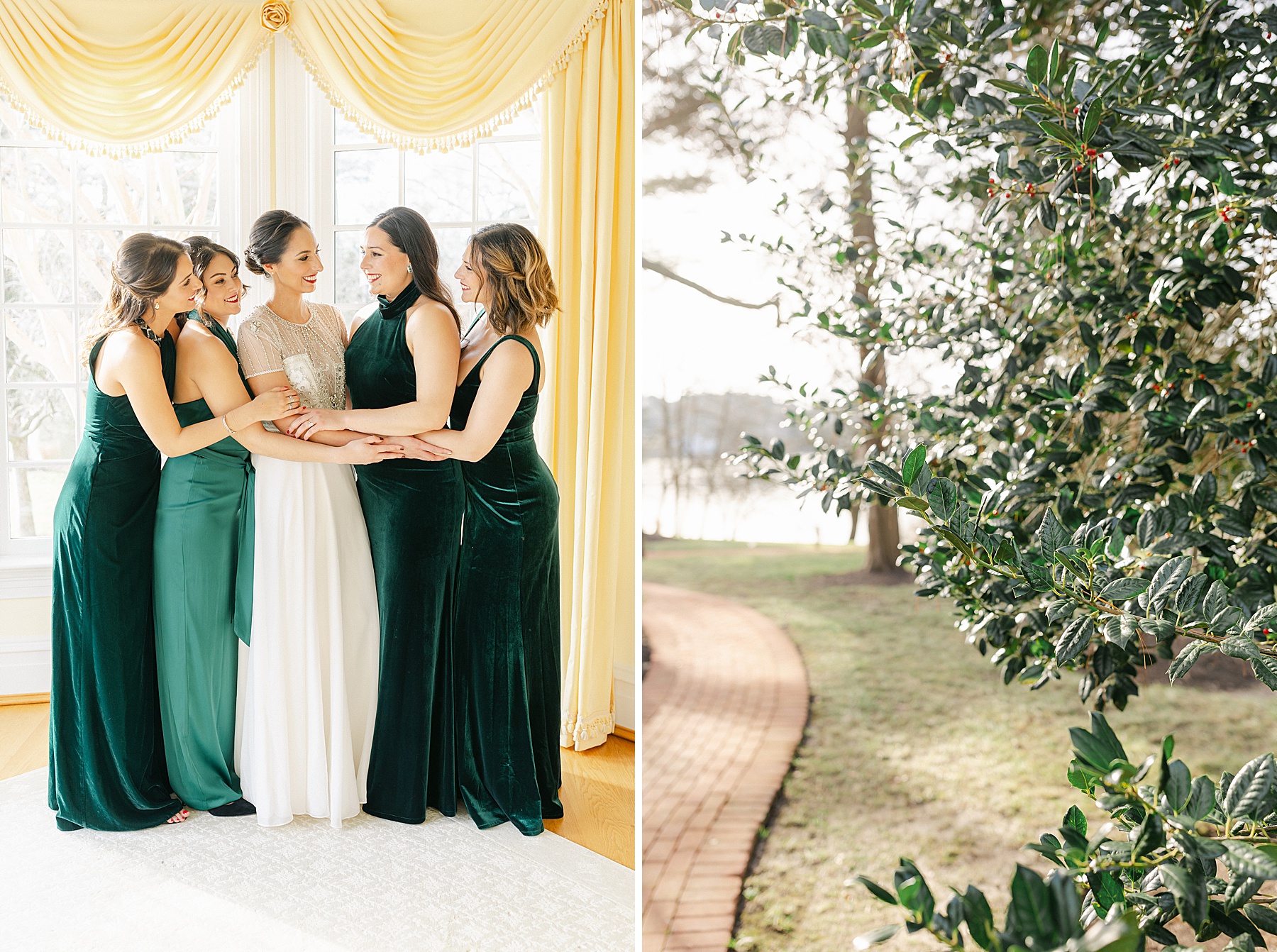 emerald green bridesmaids dress winter wedding