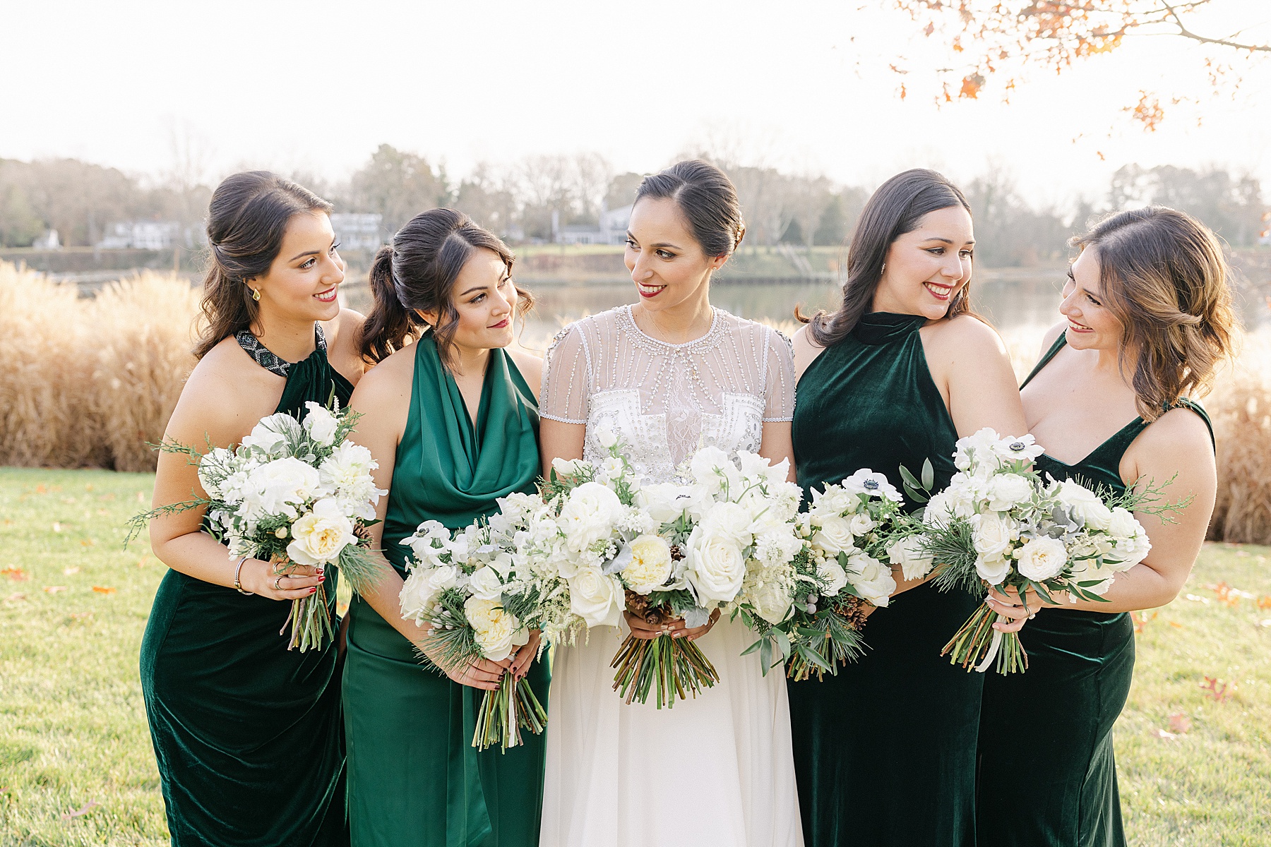 emerald green winter bridesmaids