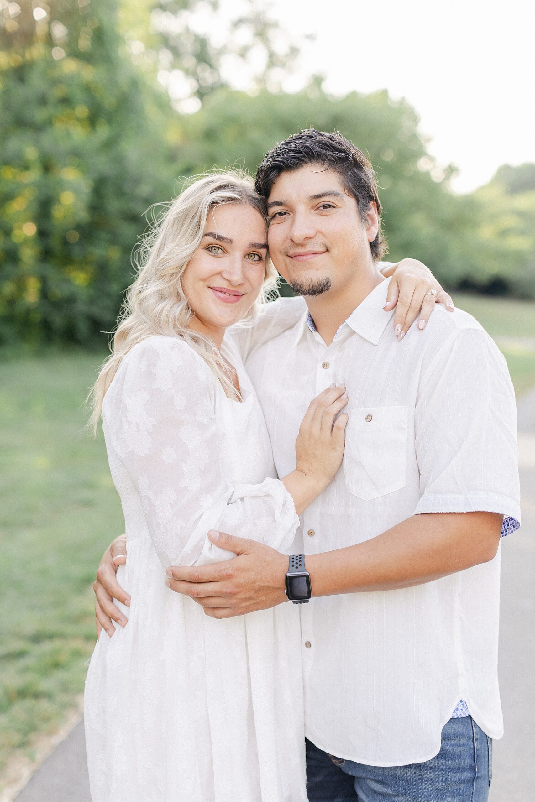 white sundress engagement session maryland photographer