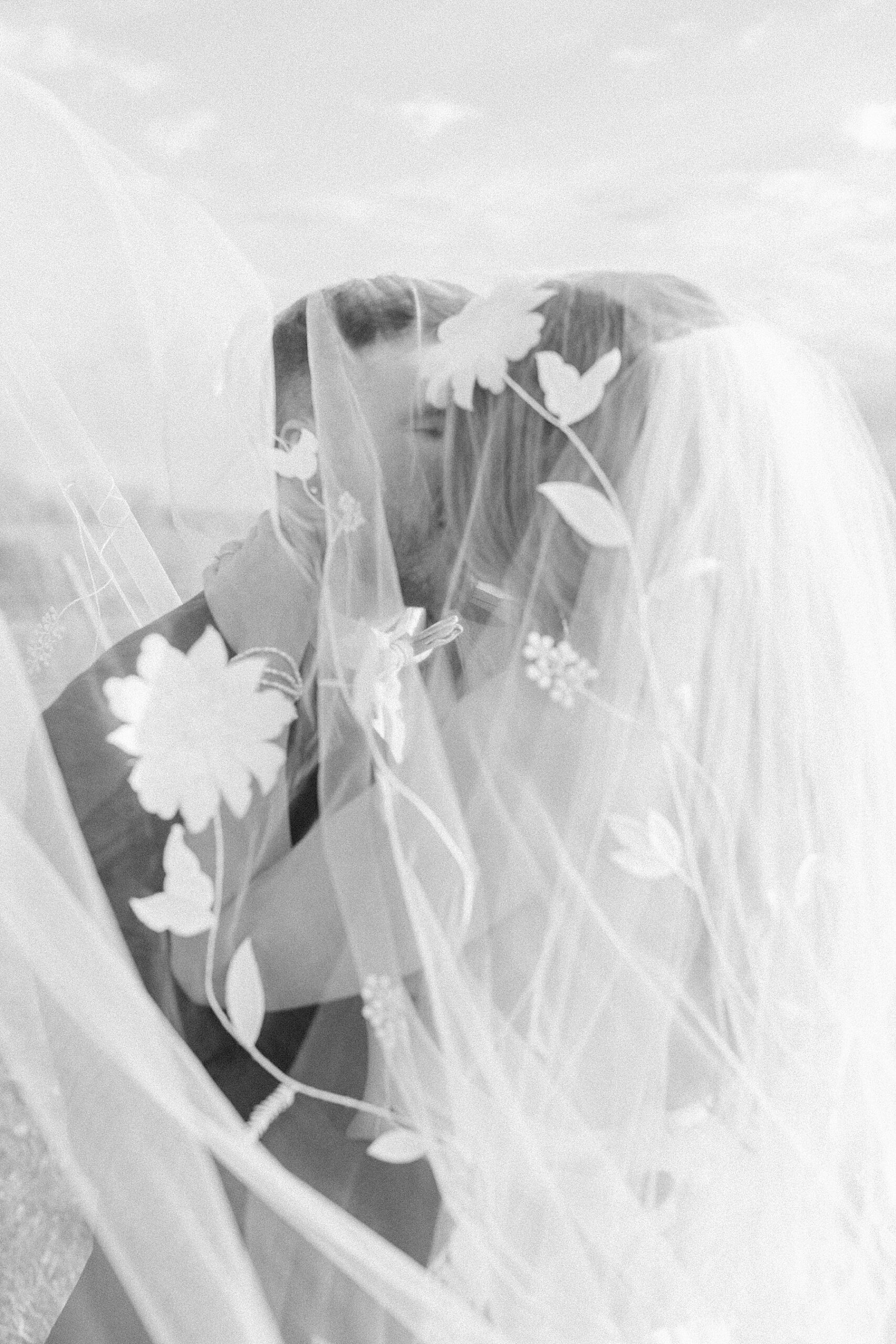 black and white veil portrait wedding