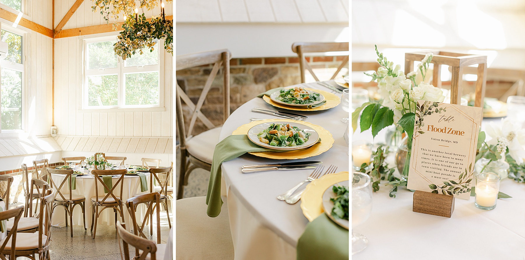 green and white tannery barn reception