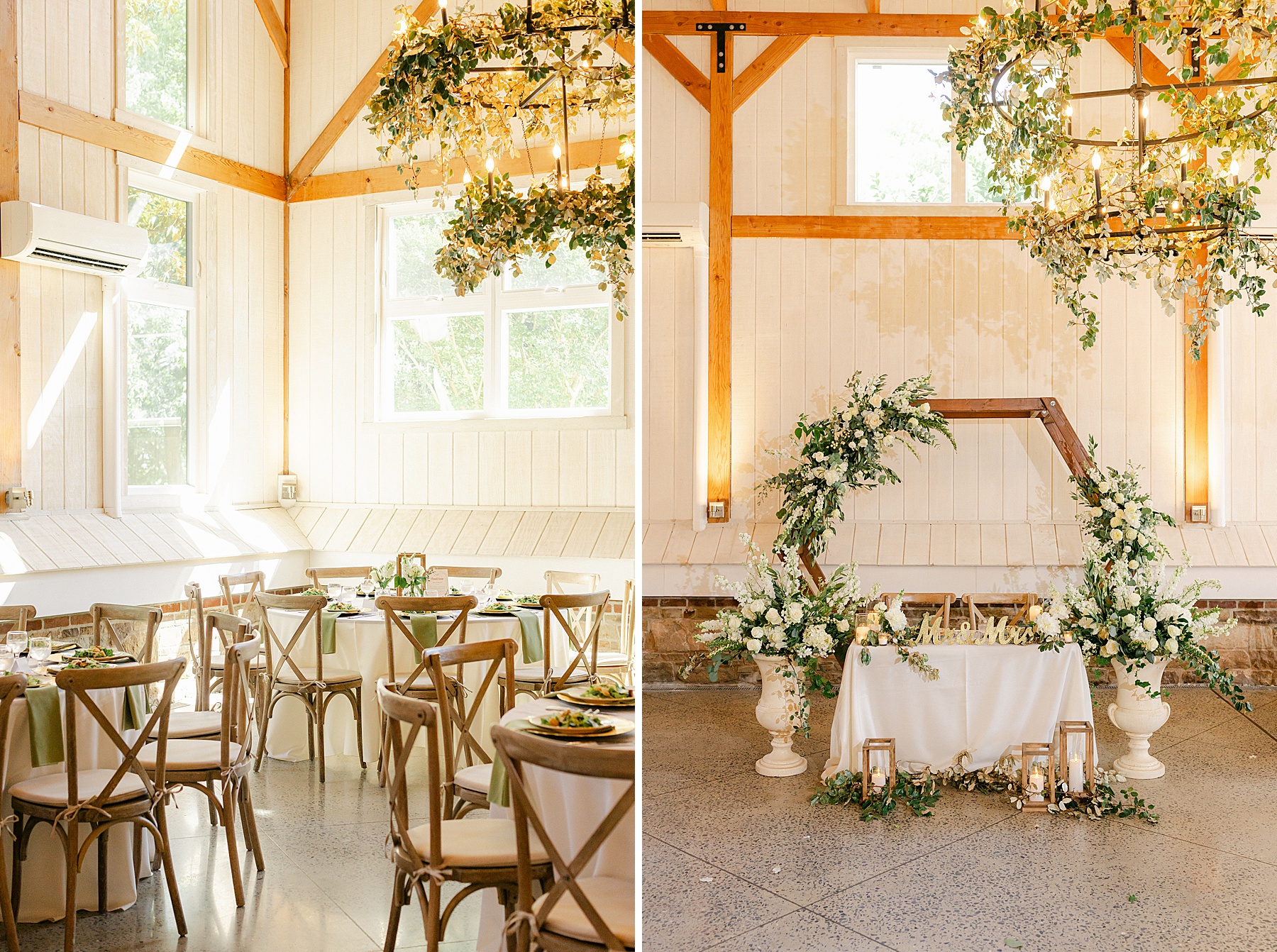 green and white tannery barn reception