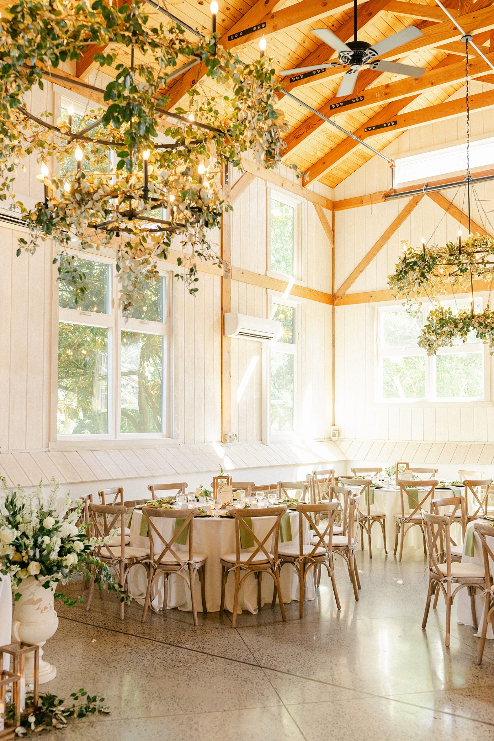 green and white tannery barn reception