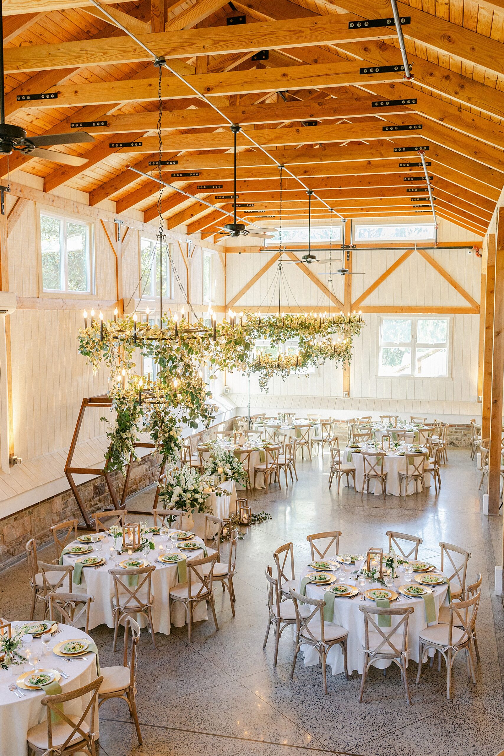 green and white tannery barn reception