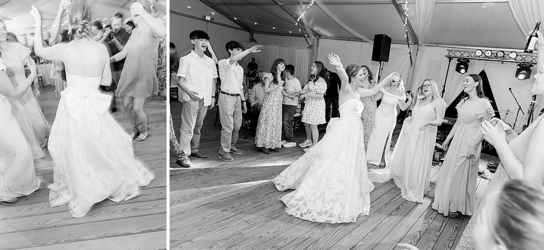 party dancing white tented wedding reception