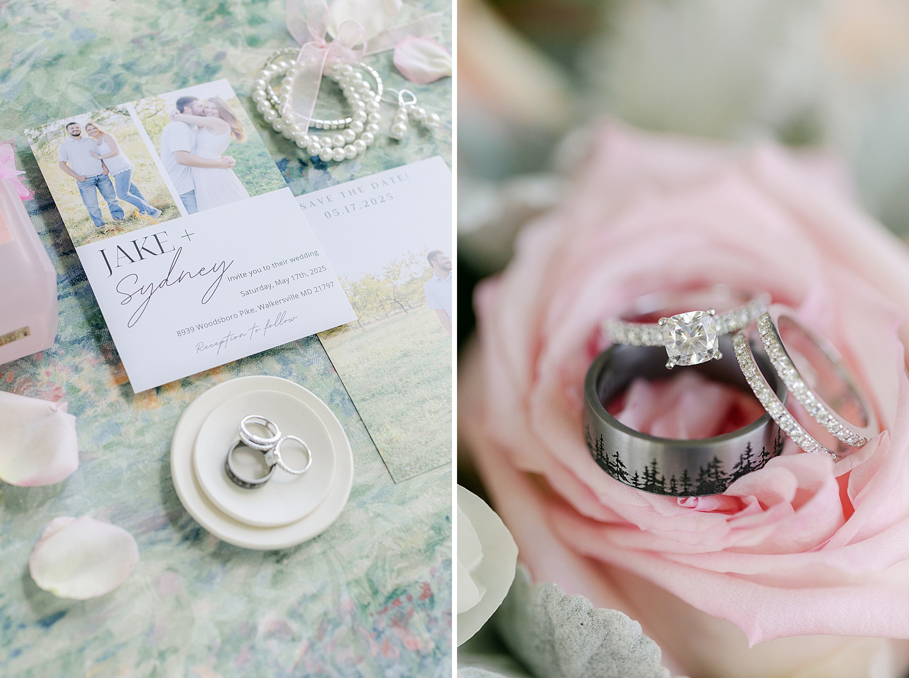 blush pink navy blue watercolor wedding day details