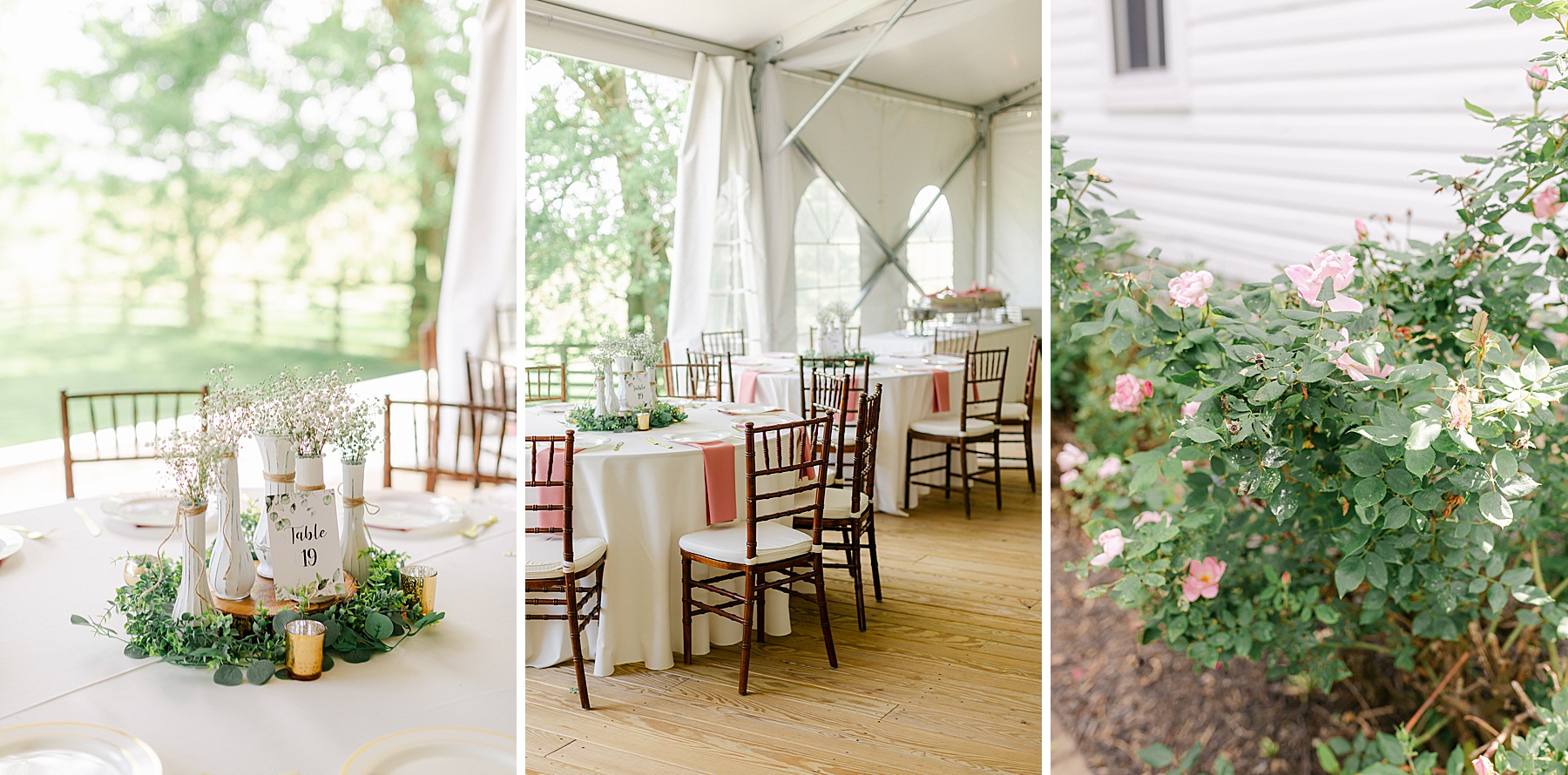 blush pink white tent wedding day details