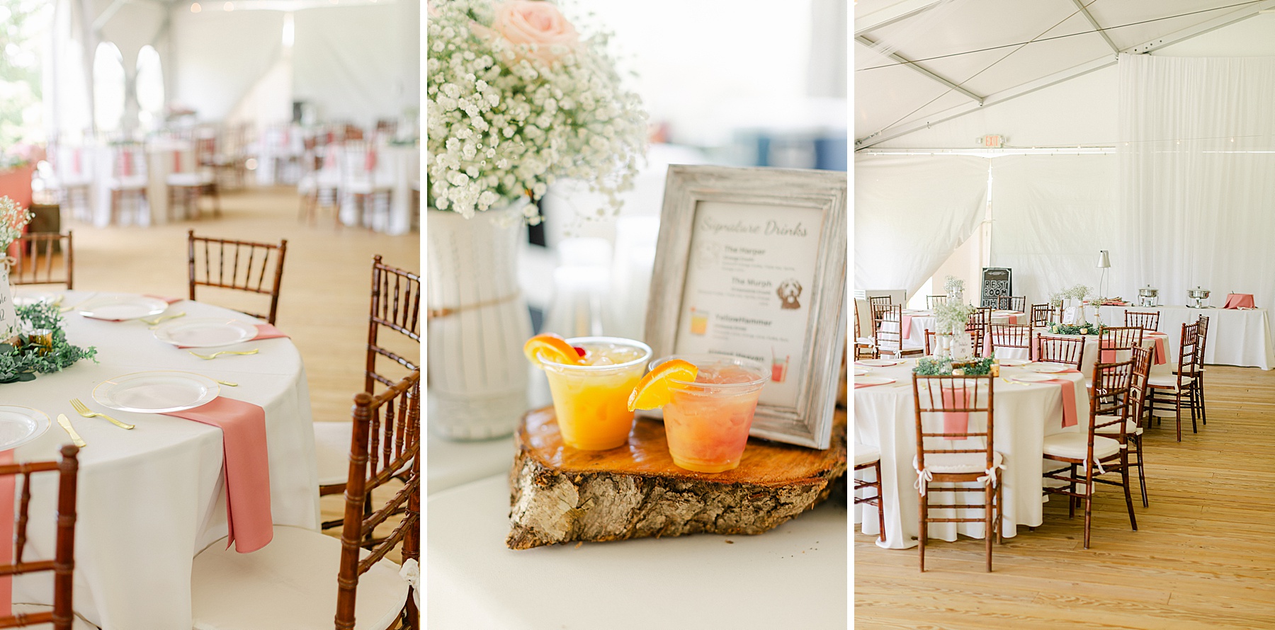 blush pink white tent wedding day details