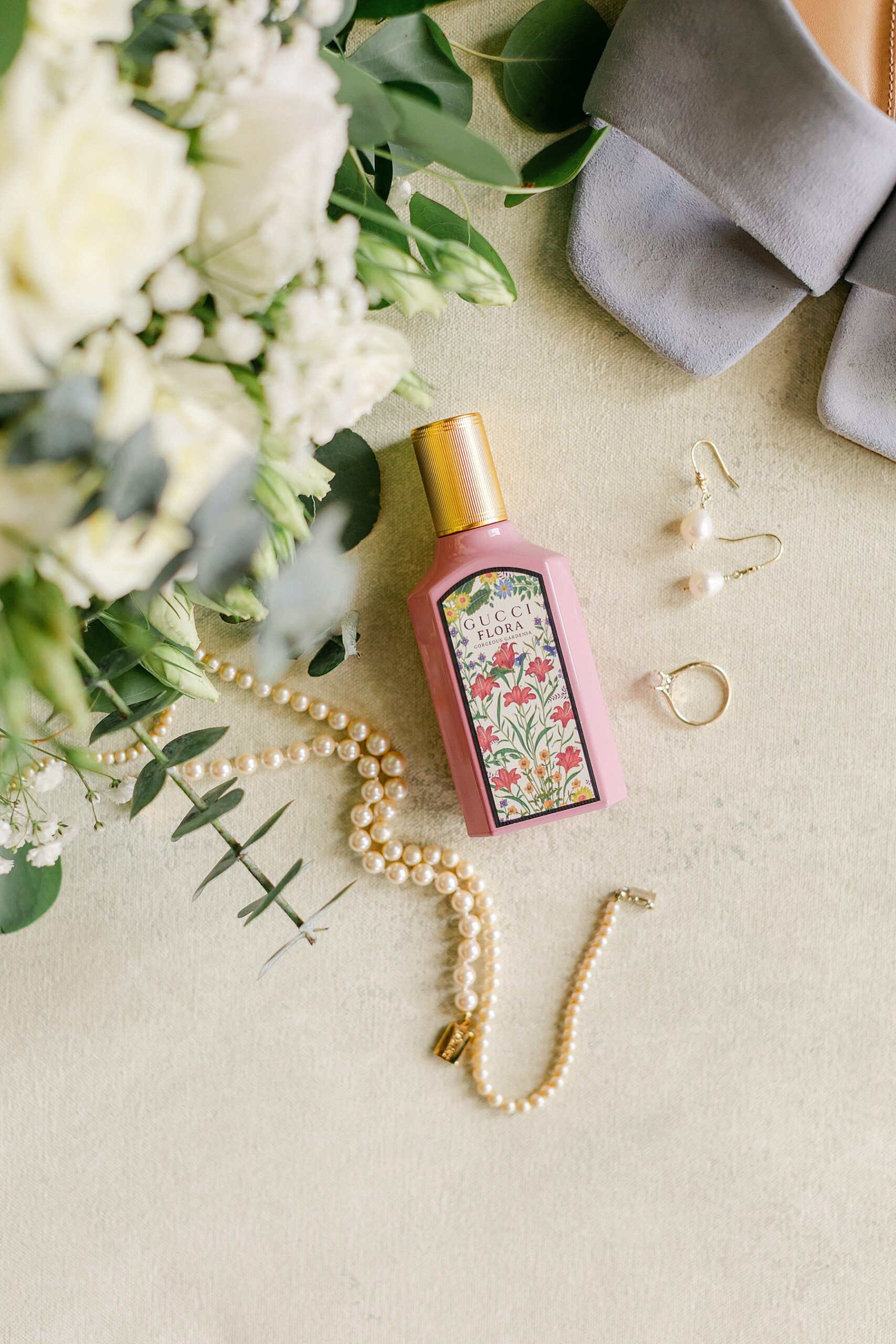 green ivory wedding day details