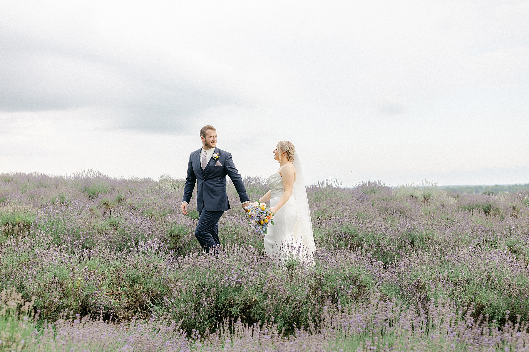 lavender field bride groom portraits