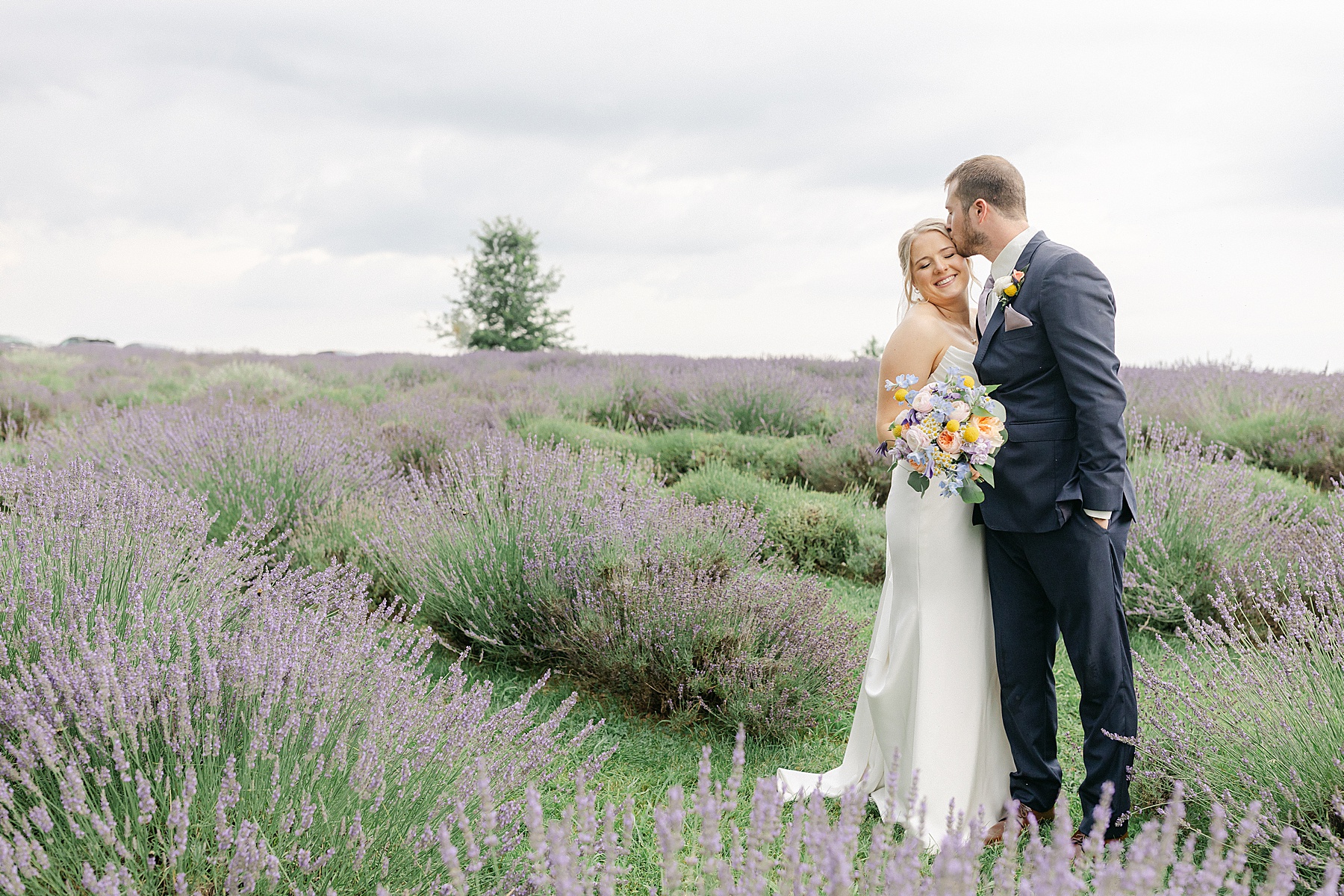 lavender field bride groom portraits