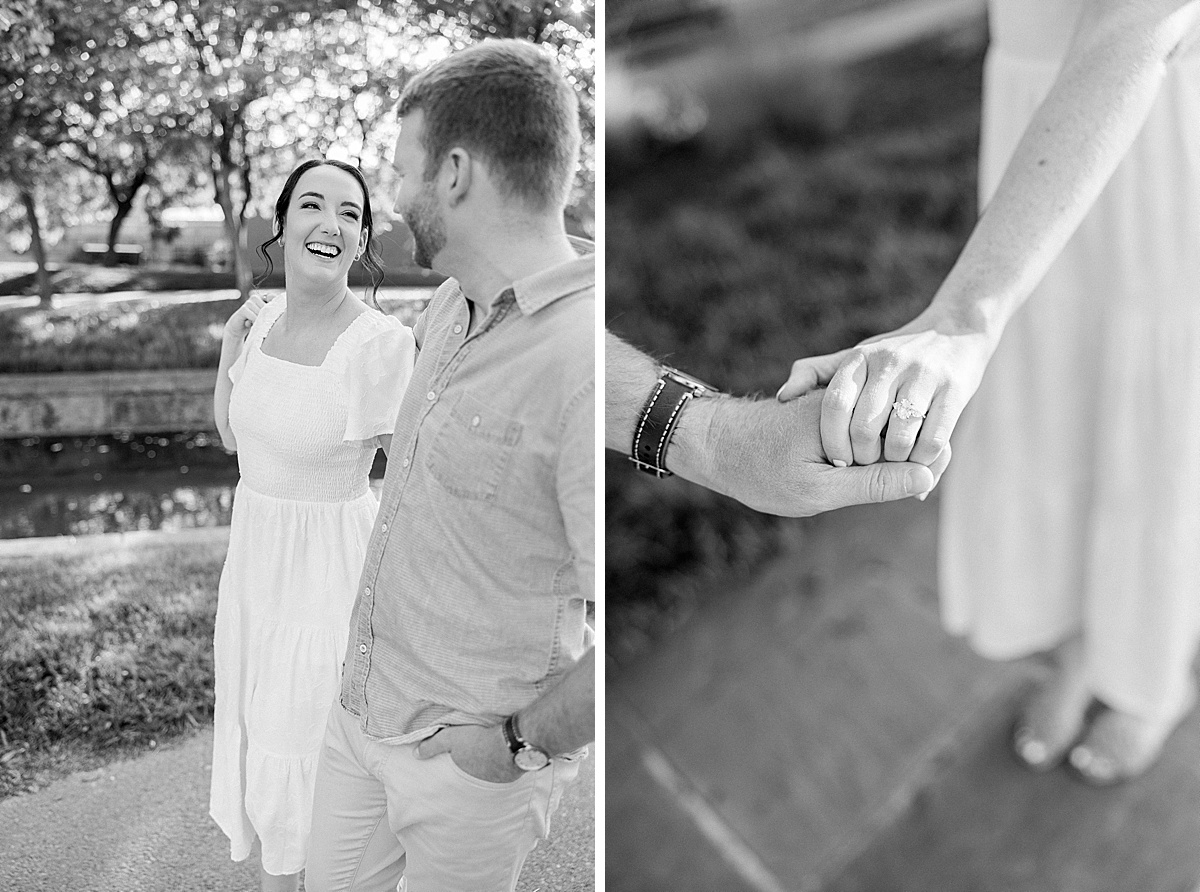 Candid couple laughing Baker Park Frederick Maryland engagement session — Brittany Thomas Photography