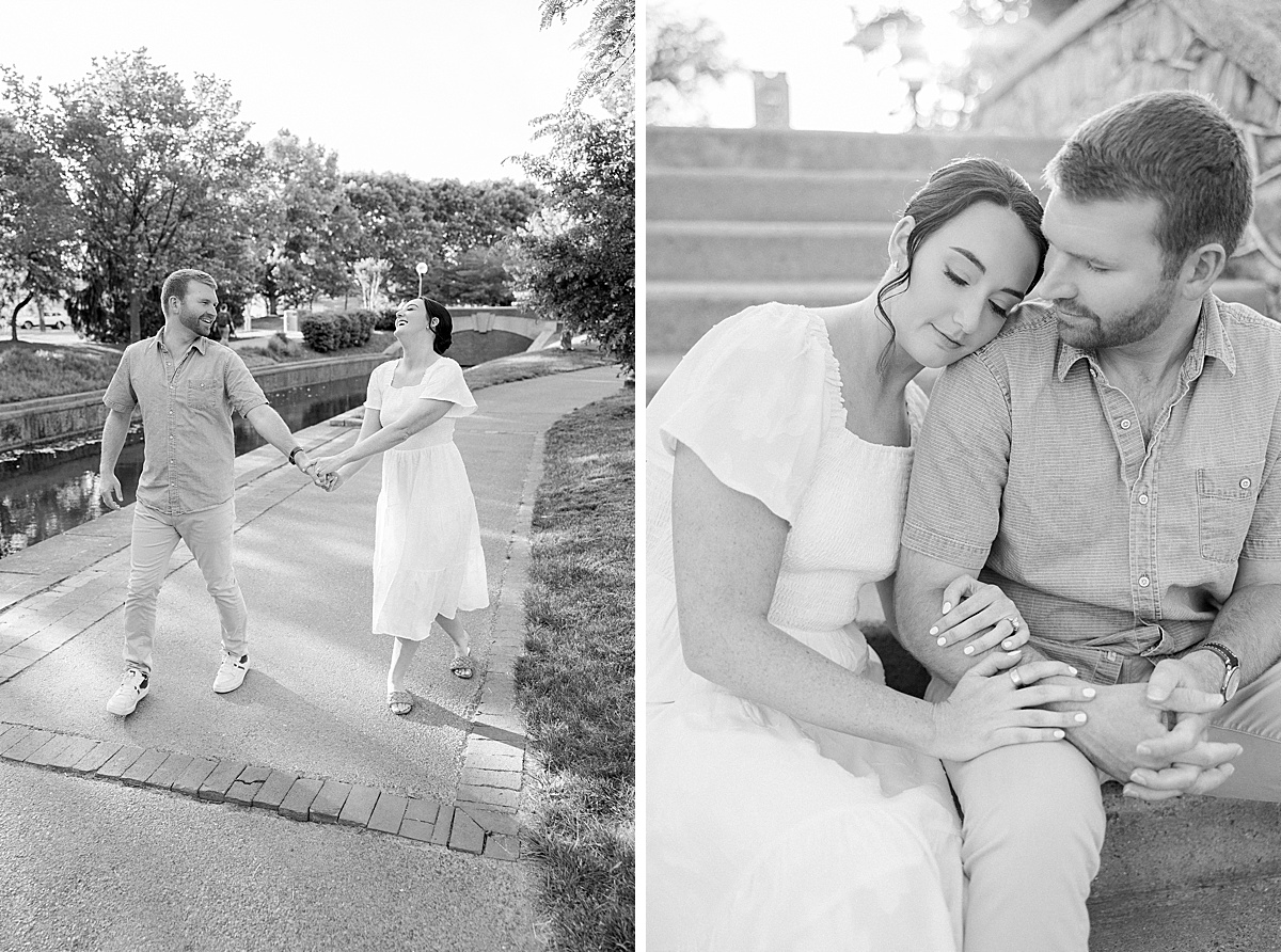 Playful candid engagement portraits downtown Frederick Maryland golden hour — Brittany Thomas Photography