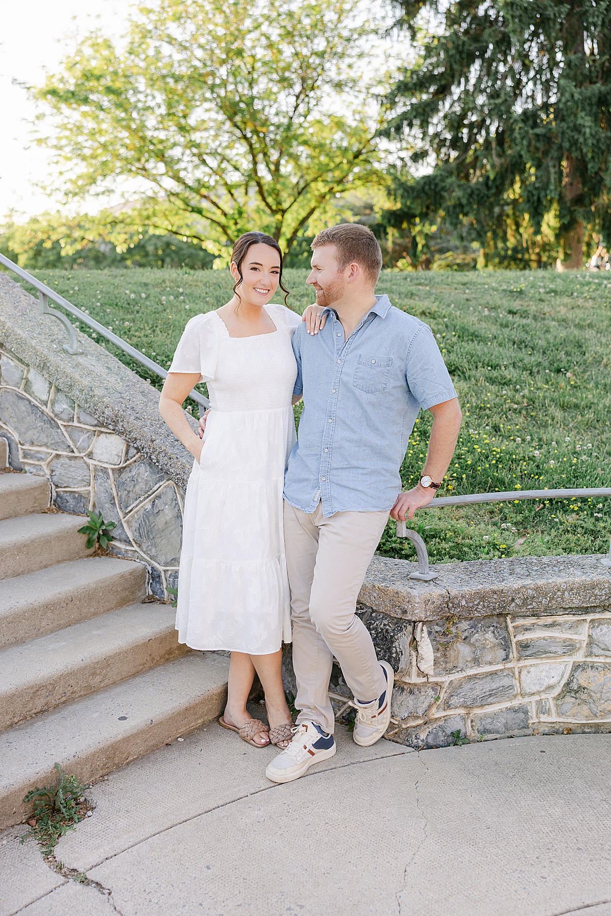 Golden hour couple portraits Baker Park steps Frederick Maryland engagement session — Brittany Thomas Photography