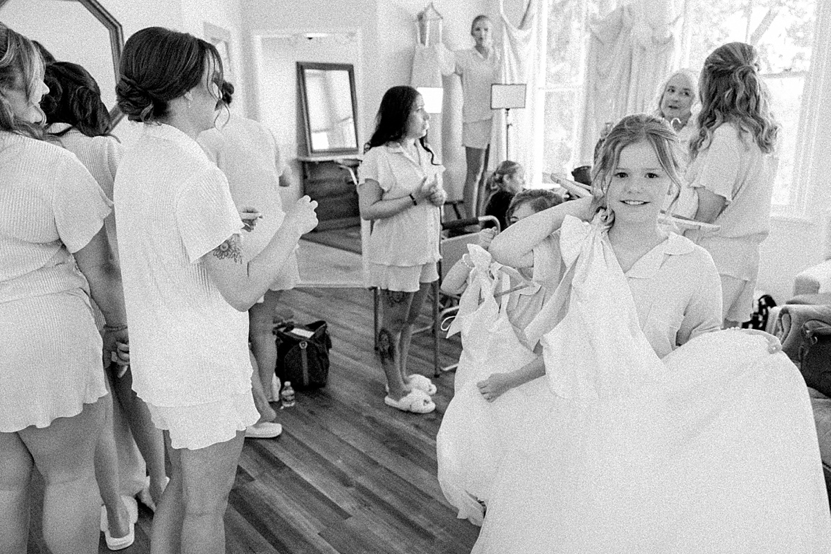 Candid getting ready moment bridesmaids Walker's Overlook Frederick Maryland — Brittany Thomas Photography