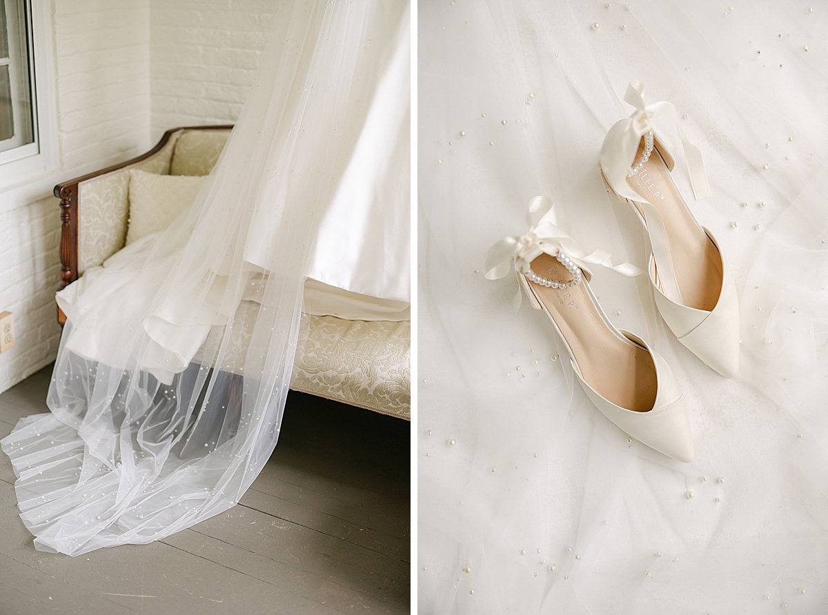 Bridal shoes close up at historic Maryland manor wedding | Brittany Thomas Photography Maryland Wedding Photographer