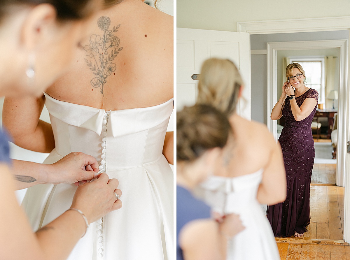 Bride getting dressed with mom at westminster wedding | Brittany Thomas Photography Maryland Wedding Photographer