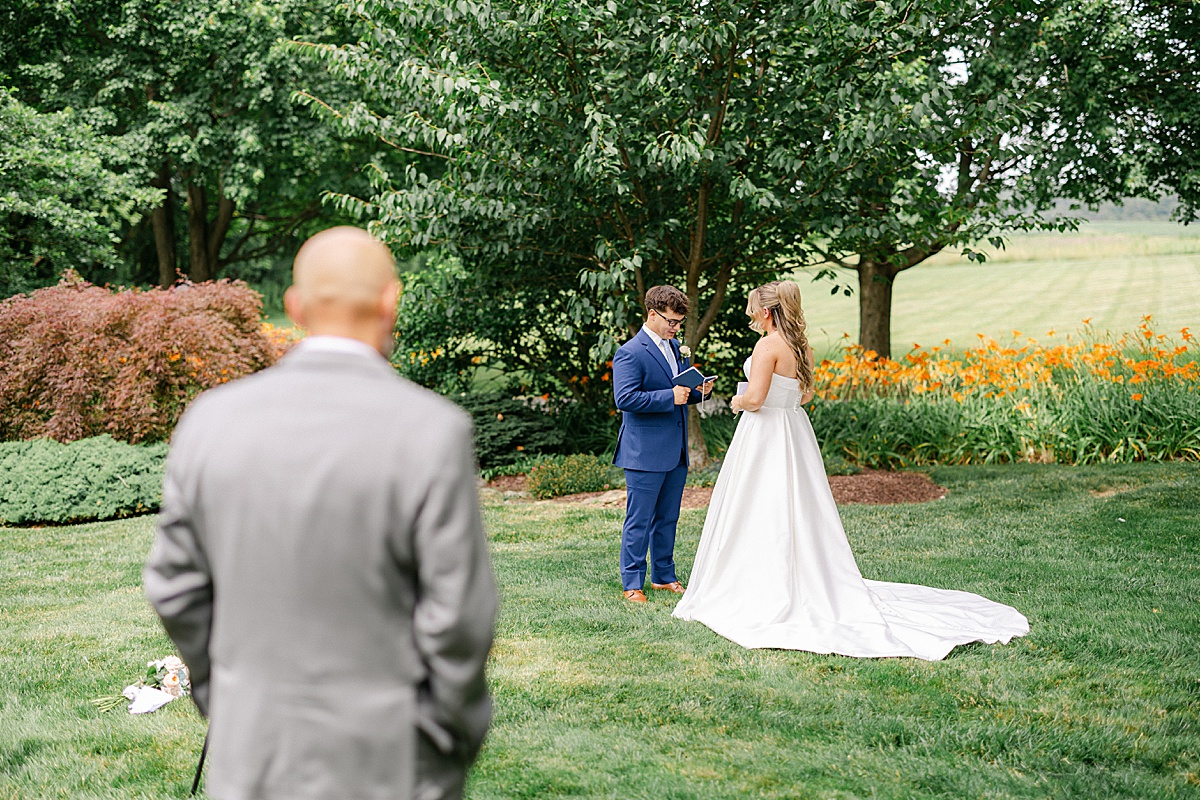 Bride and groom portrait in garden at The Christian Royer House Westminster Maryland | Brittany Thomas Photography Maryland Wedding Photographer