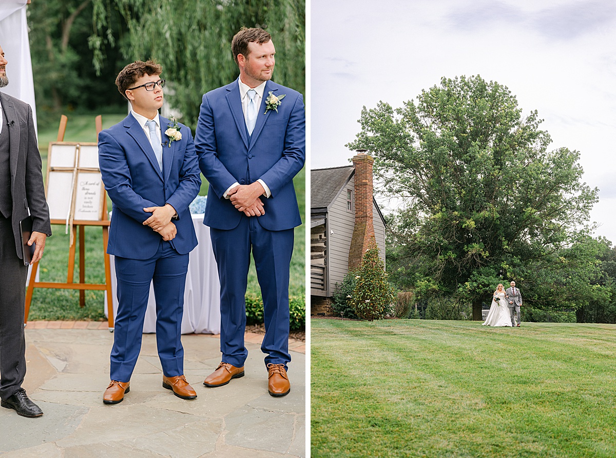 Bride walking down the aisle at The Christian Royer House in Westminster Maryland | Brittany Thomas Photography Maryland Wedding Photographer