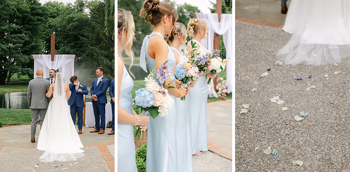 ice blue bridesmaids dresses high neck satin ceremony