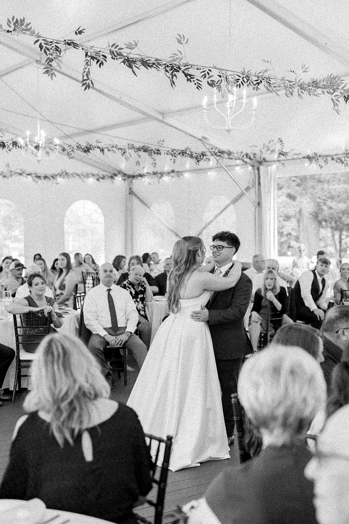 First dance under white reception tent at The Christian Royer House wedding | Brittany Thomas Photography Maryland Wedding Photographer