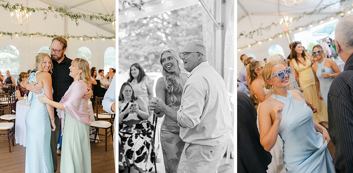Wedding guests celebrating on dance floor under tent at Christian Royer House | Brittany Thomas Photography Maryland Wedding Photographer