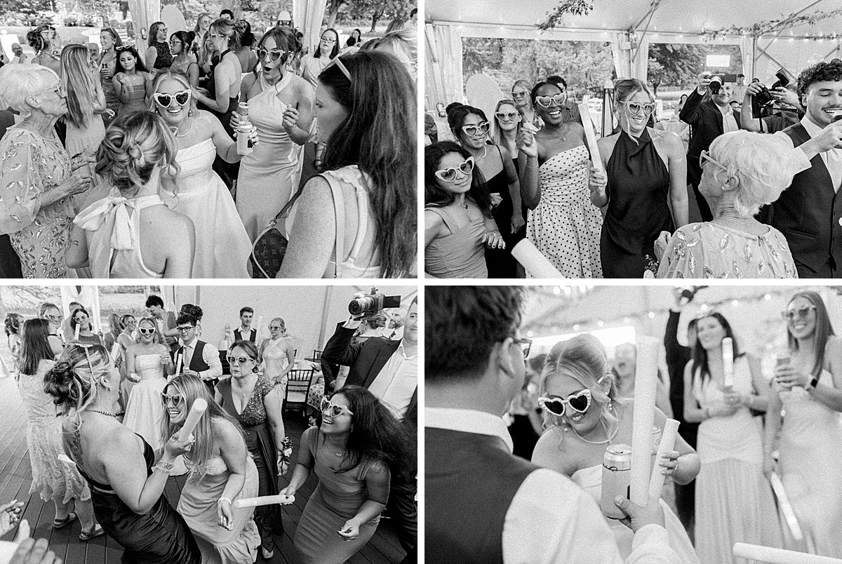 Wedding guests celebrating on dance floor under tent at Christian Royer House | Brittany Thomas Photography Maryland Wedding Photographer