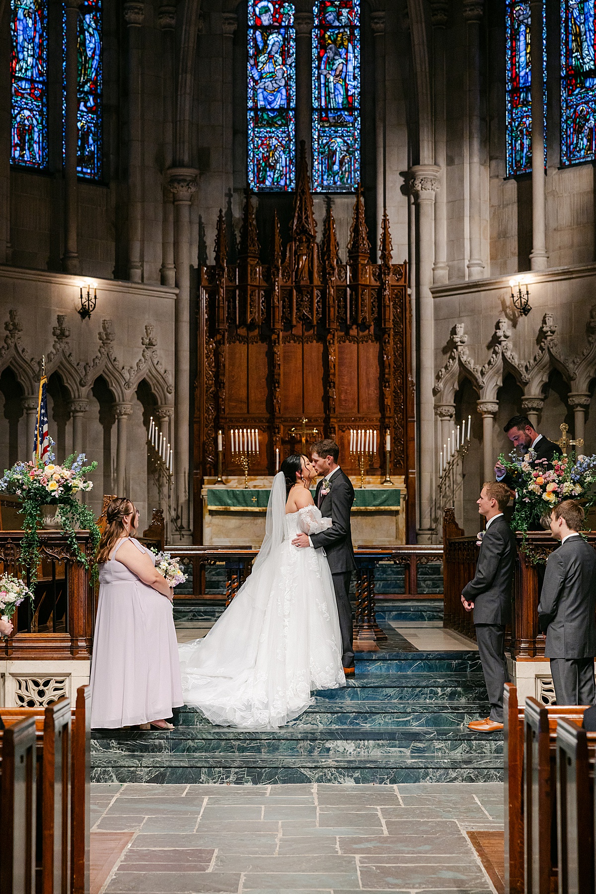 Dark and romantic interior of Irvine Chapel during wedding ceremony at Mercersburg Academy | Brittany Thomas Photography Maryland Wedding Photographer