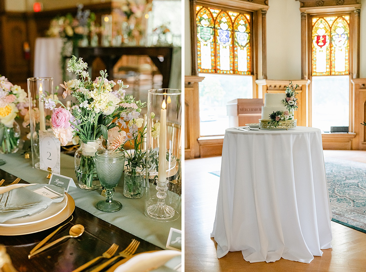 Mint green and gold reception details at Keil Hall Mercersburg Academy Pennsylvania wedding | Brittany Thomas Photography Maryland Wedding Photographer